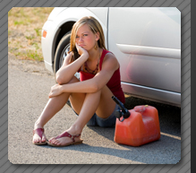 Woman Broken Car and Out of Gas